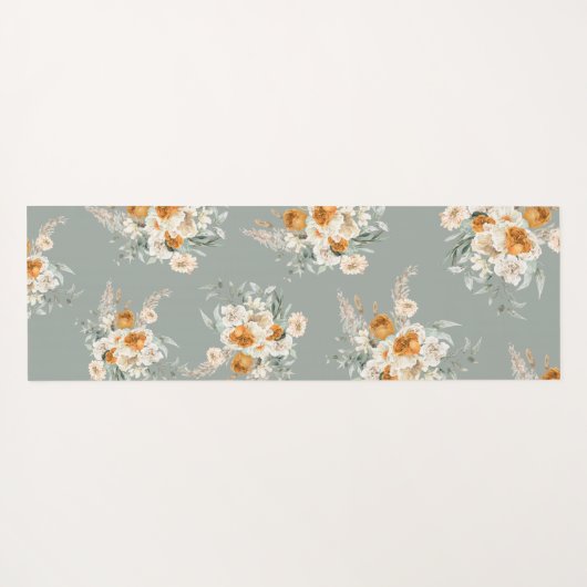 Modern Sage Green Floral Yogamat (Achterkant (horizontaal))