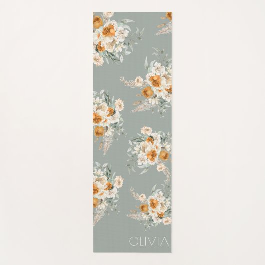 Modern Sage Green Floral Yogamat (Voorkant)