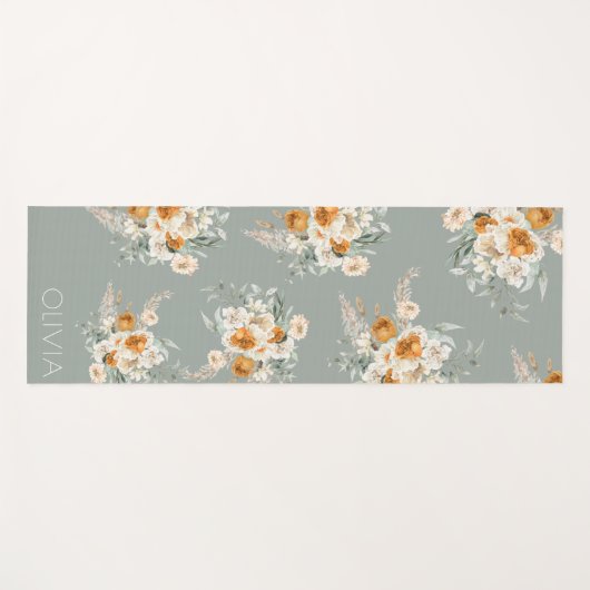 Modern Sage Green Floral Yogamat (Voorkant (horizontaal))