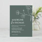 Modern Sage Green Flower Leaf Simple Photo Wedding Kaart (Staand voorkant)