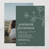 Modern Sage Green Flower Leaf Simple Photo Wedding Kaart (Voorkant / Achterkant)