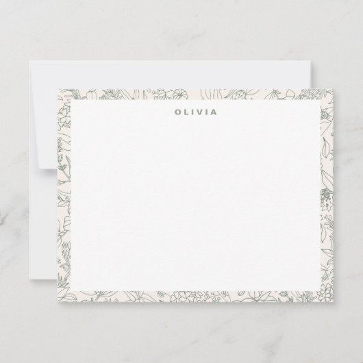 Modern Sage Green Flowers Herbs Boho Pattern Notitiekaartje (Voorkant)