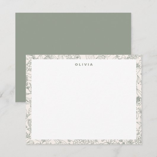 Modern Sage Green Flowers Herbs Boho Pattern Notitiekaartje (Voorkant / Achterkant)