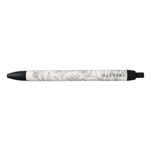 Modern Sage Green Flowers Herbs Boho Pattern Zwarte Inkt Pen (Voorkant)