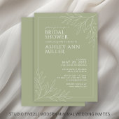 Modern Sage Green Foliage Outline Vrijgezellenfees Kaart