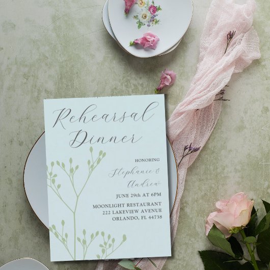 Modern Sage Green Foliage Rehearsal Dinner Kaart