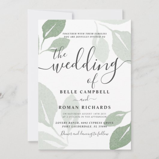 Modern Sage Green Foliage Wedding Kaart (Voorkant)
