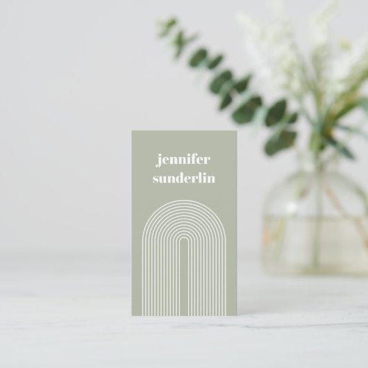Modern Sage Green Geometric Arch Visitekaartje (Staand voorkant)