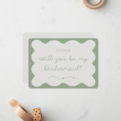 Modern Sage Green gepersonaliseerd bruidsmeisje vo Notitiekaartje (Voorkant / Achterkant in situ)