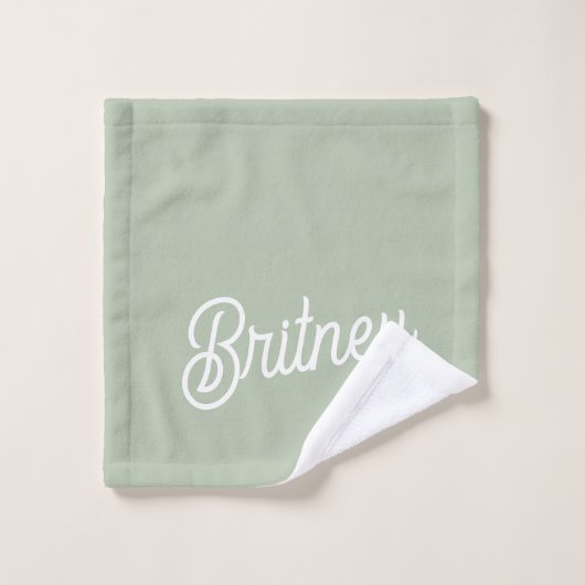 Modern Sage Green gepersonaliseerd monogram en naa Bad Handdoek (Wasdoekje)