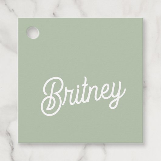 Modern Sage Green gepersonaliseerd monogram en naa Bedankjes Labels (Voorkant)