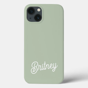 Modern Sage Green gepersonaliseerd monogram en naa Case-Mate iPhone Case