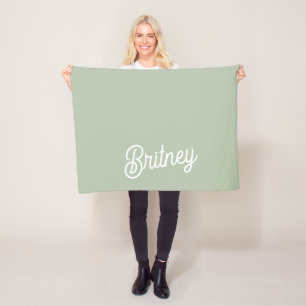 Modern Sage Green gepersonaliseerd monogram en naa Fleece Deken