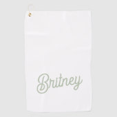 Modern Sage Green gepersonaliseerd monogram en naa Golfhanddoek (Voorkant)