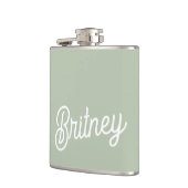 Modern Sage Green gepersonaliseerd monogram en naa Heupfles (Links)