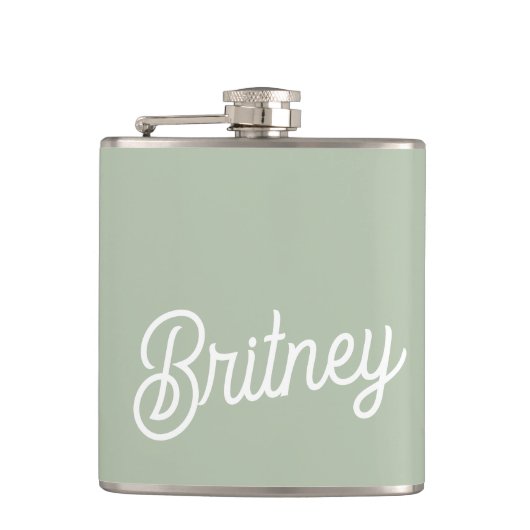 Modern Sage Green gepersonaliseerd monogram en naa Heupfles (Voorkant)