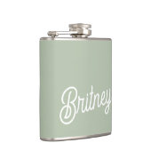 Modern Sage Green gepersonaliseerd monogram en naa Heupfles (Rechts)