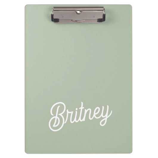 Modern Sage Green gepersonaliseerd monogram en naa Klembord (Voorkant)