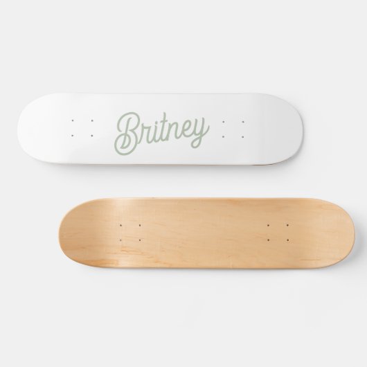 Modern Sage Green gepersonaliseerd monogram en naa Persoonlijk Skateboard (Horizontaal)