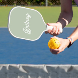 Modern Sage Green gepersonaliseerd monogram en naa Pickleball Paddle