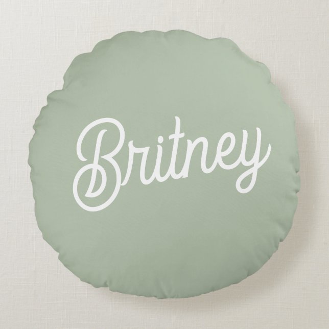 Modern Sage Green gepersonaliseerd monogram en naa Rond Kussen (Voorkant)