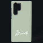 Modern Sage Green gepersonaliseerd monogram en naa Samsung Galaxy Hoesje<br><div class="desc">Het moderne Sage Green gepersonaliseerde monogram en de naam Samsung Galaxy S22 Ultra Hoesje combineren elegantie met bescherming. Met een chique salie groene tint, het is aangepast met uw monogram en naam, het verstrekken van een persoonlijke touch, terwijl het houden van uw telefoon veilig. Het hoesje is ontworpen om uw...</div>