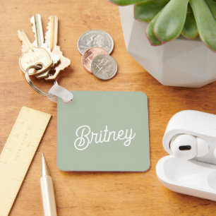Modern Sage Green gepersonaliseerd monogram en naa Sleutelhanger