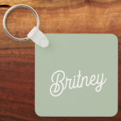 Modern Sage Green gepersonaliseerd monogram en naa Sleutelhanger (Voorkant)