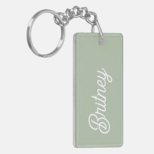 Modern Sage Green gepersonaliseerd monogram en naa Sleutelhanger (Voorkant Links)