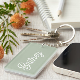 Modern Sage Green gepersonaliseerd monogram en naa Sleutelhanger
