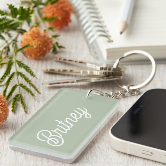 Modern Sage Green gepersonaliseerd monogram en naa Sleutelhanger (Voorkant Rechts)