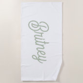 Modern Sage Green gepersonaliseerd monogram en naa Strandlaken (Voorkant)