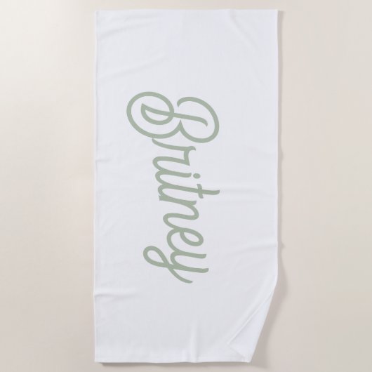 Modern Sage Green gepersonaliseerd monogram en naa Strandlaken (Voorkant)