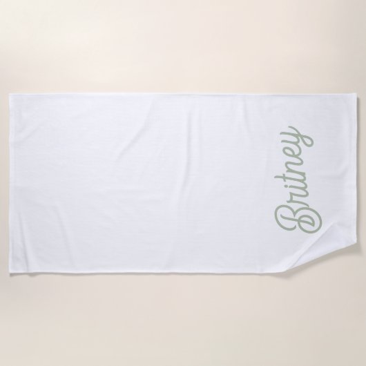 Modern Sage Green gepersonaliseerd monogram en naa Strandlaken (Voorkant)