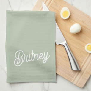 Modern Sage Green gepersonaliseerd monogram en naa Theedoek