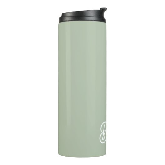 Modern Sage Green gepersonaliseerd monogram en naa Thermosbeker (Gedraaid links)