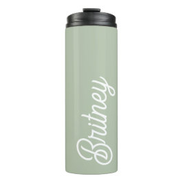 Modern Sage Green gepersonaliseerd monogram en naa Thermosbeker