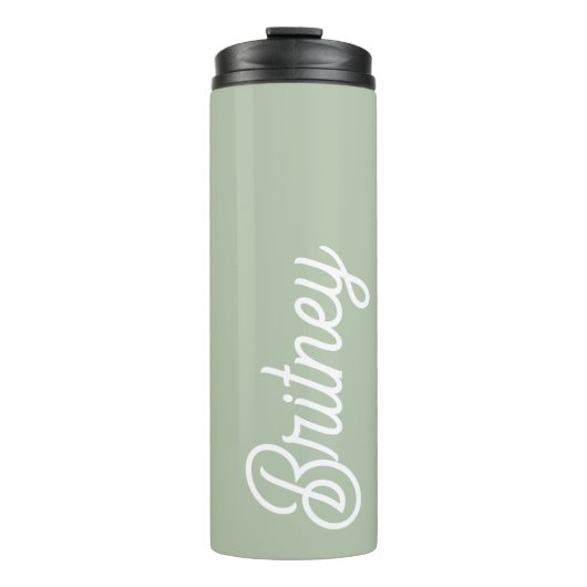 Modern Sage Green gepersonaliseerd monogram en naa Thermosbeker (Voorkant)