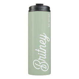 Modern Sage Green gepersonaliseerd monogram en naa Thermosbeker