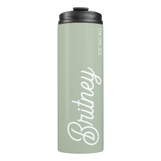 Modern Sage Green gepersonaliseerd monogram en naa Thermosbeker (Voorkant)