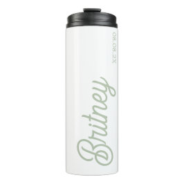 Modern Sage Green gepersonaliseerd monogram en naa Thermosbeker