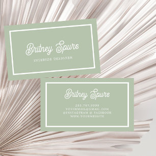 Modern Sage Green gepersonaliseerd monogram en naa Visitekaartje