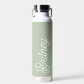 Modern Sage Green gepersonaliseerd monogram en naa Waterfles (Voorkant)