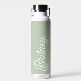 Modern Sage Green gepersonaliseerd monogram en naa Waterfles