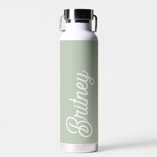 Modern Sage Green gepersonaliseerd monogram en naa Waterfles (Voorkant)