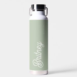 Modern Sage Green gepersonaliseerd monogram en naa Waterfles