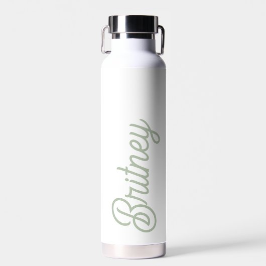 Modern Sage Green gepersonaliseerd monogram en naa Waterfles (Voorkant)