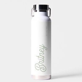 Modern Sage Green gepersonaliseerd monogram en naa Waterfles