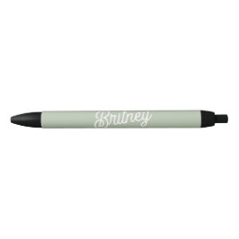 Modern Sage Green gepersonaliseerd monogram en naa Zwarte Inkt Pen