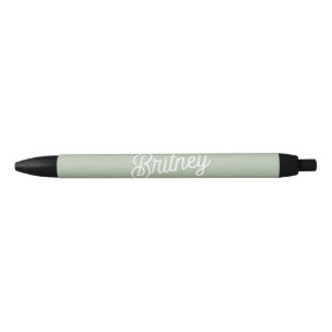 Modern Sage Green gepersonaliseerd monogram en naa Zwarte Inkt Pen